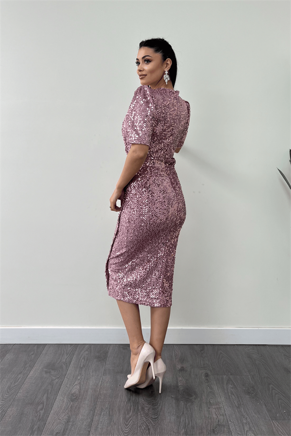 فستان جاكيت مخملي ترتر - لون البودرة