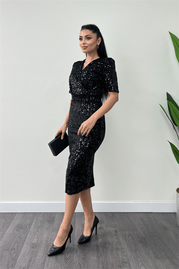 فستان جاكيت مخملي ترتر - الأسود