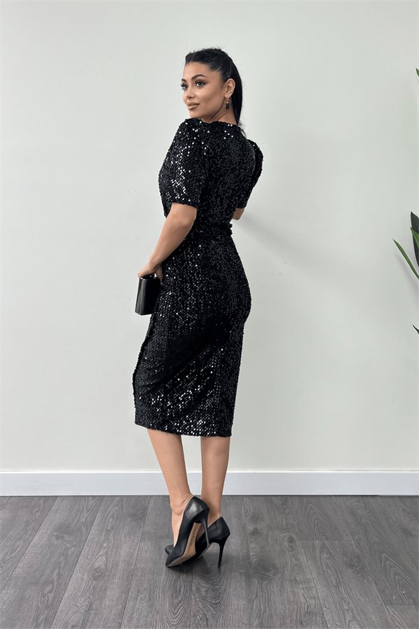 فستان جاكيت مخملي ترتر - الأسود