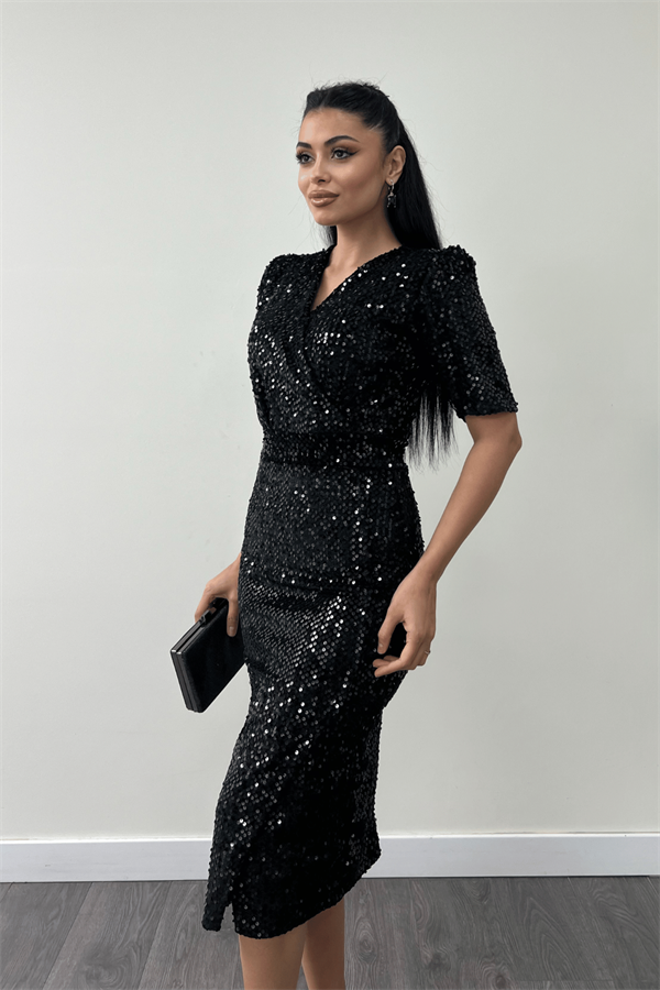 فستان جاكيت مخملي ترتر - الأسود