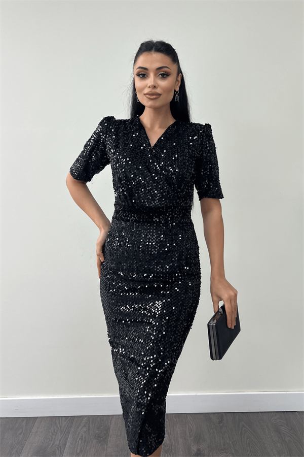 فستان جاكيت مخملي ترتر - الأسود