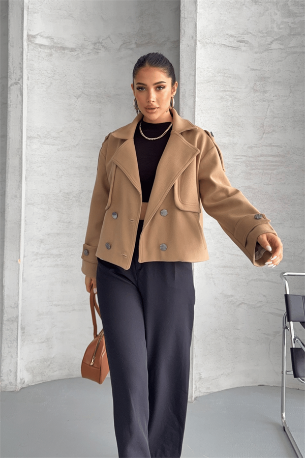 Kaşe Kumaş Bomber Mont - AÇIK KAHVE