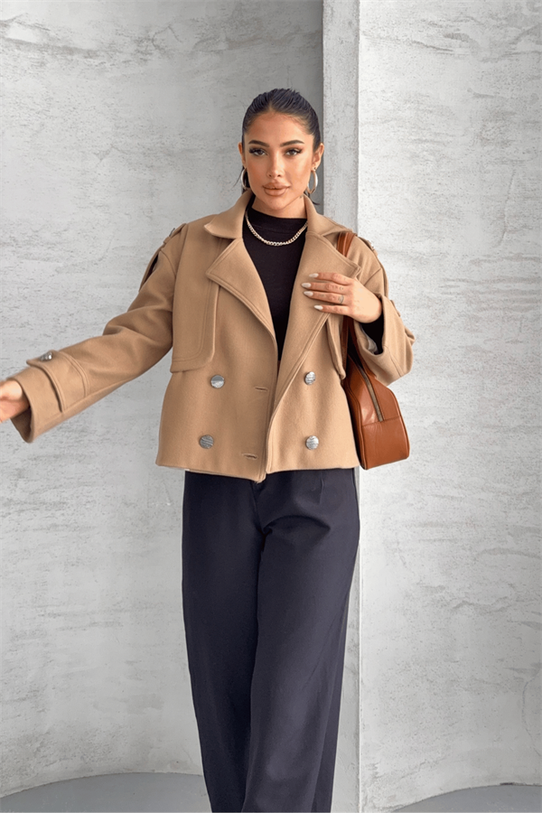 Kaşe Kumaş Bomber Mont - AÇIK KAHVE