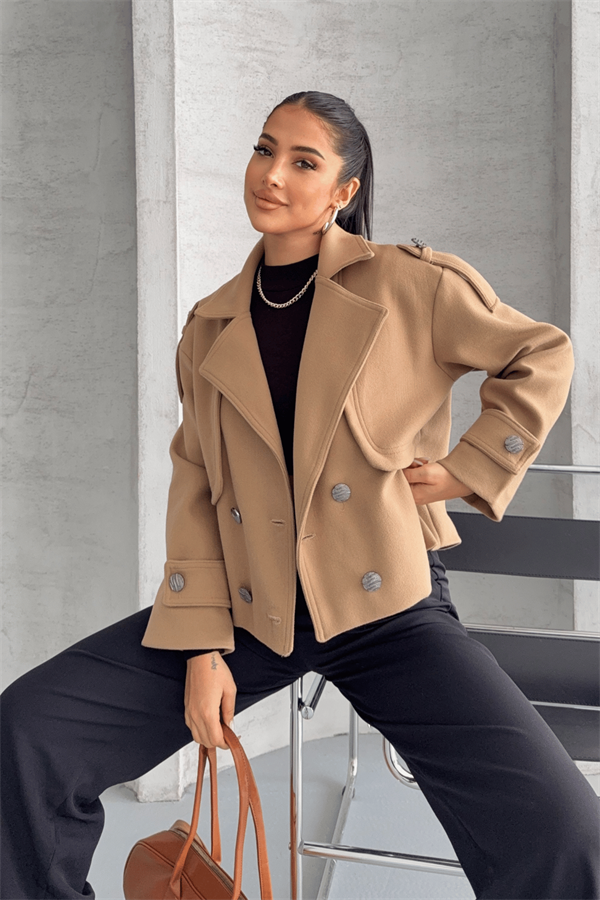 Kaşe Kumaş Bomber Mont - AÇIK KAHVE