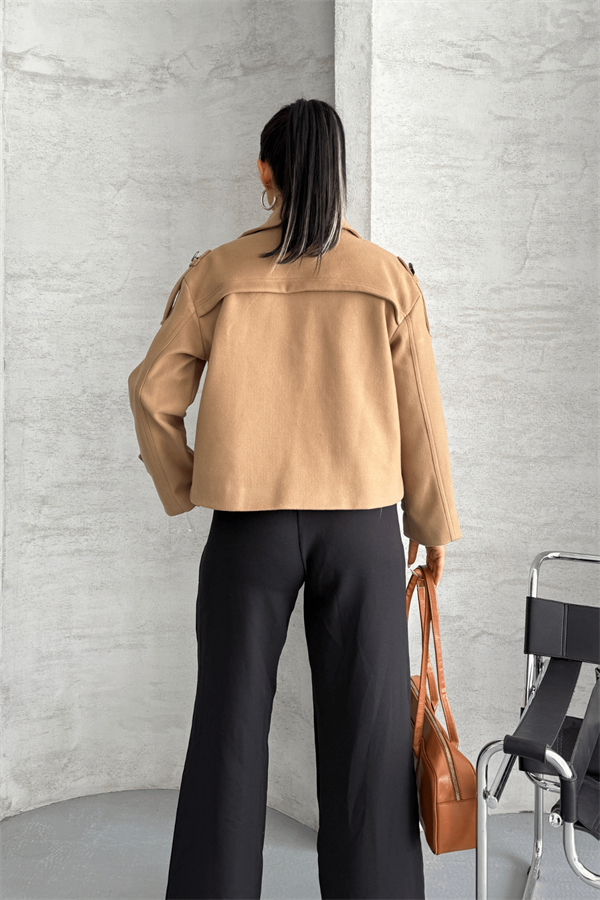 Kaşe Kumaş Bomber Mont - AÇIK KAHVE