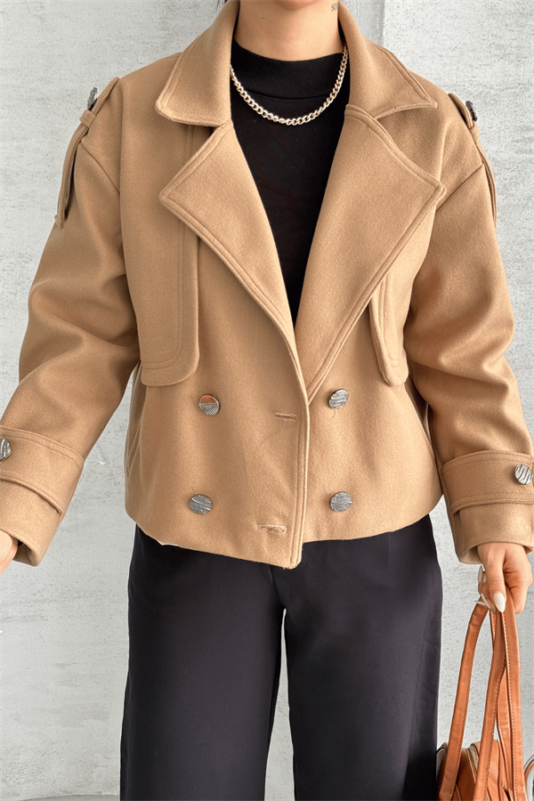 Kaşe Kumaş Bomber Mont - AÇIK KAHVE