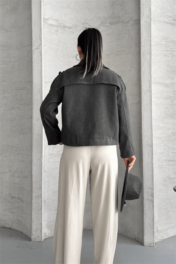 Kaşe Kumaş Bomber Mont - ANTRASİT