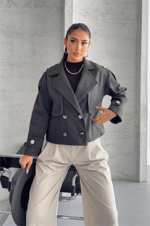 Kaşe Kumaş Bomber Mont - ANTRASİT