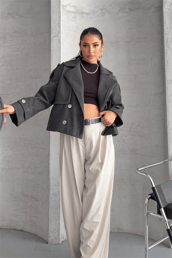 Kaşe Kumaş Bomber Mont - ANTRASİT