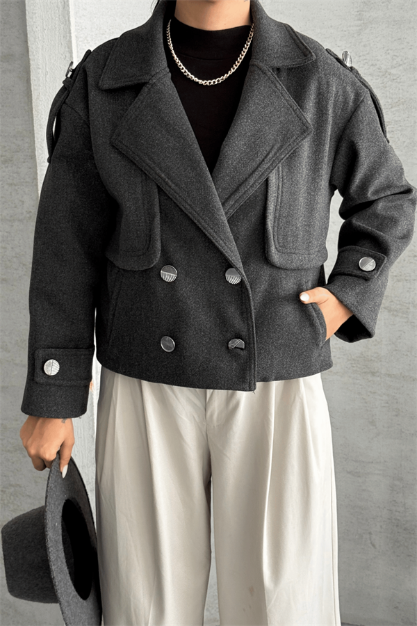 Kaşe Kumaş Bomber Mont - ANTRASİT