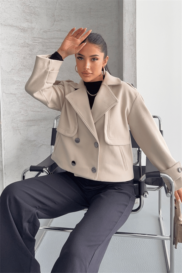 Kaşe Kumaş Bomber Mont - BEJ