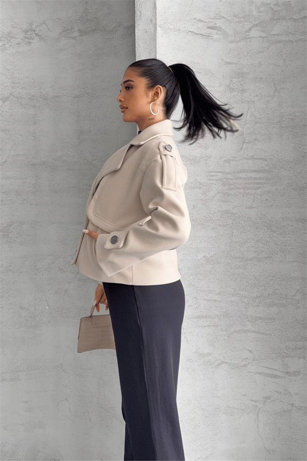 Kaşe Kumaş Bomber Mont - BEJ