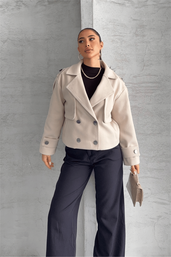 Kaşe Kumaş Bomber Mont - BEJ