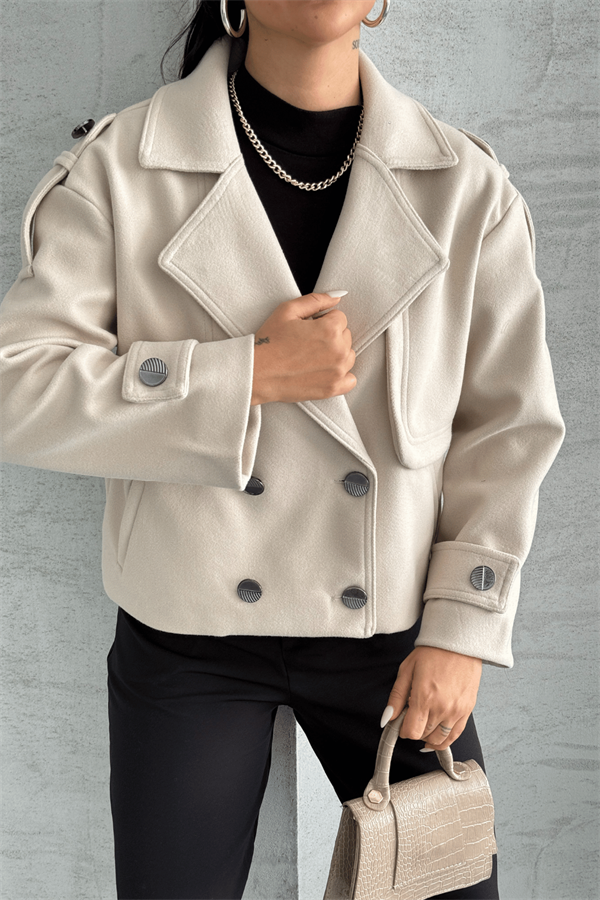 Kaşe Kumaş Bomber Mont - BEJ