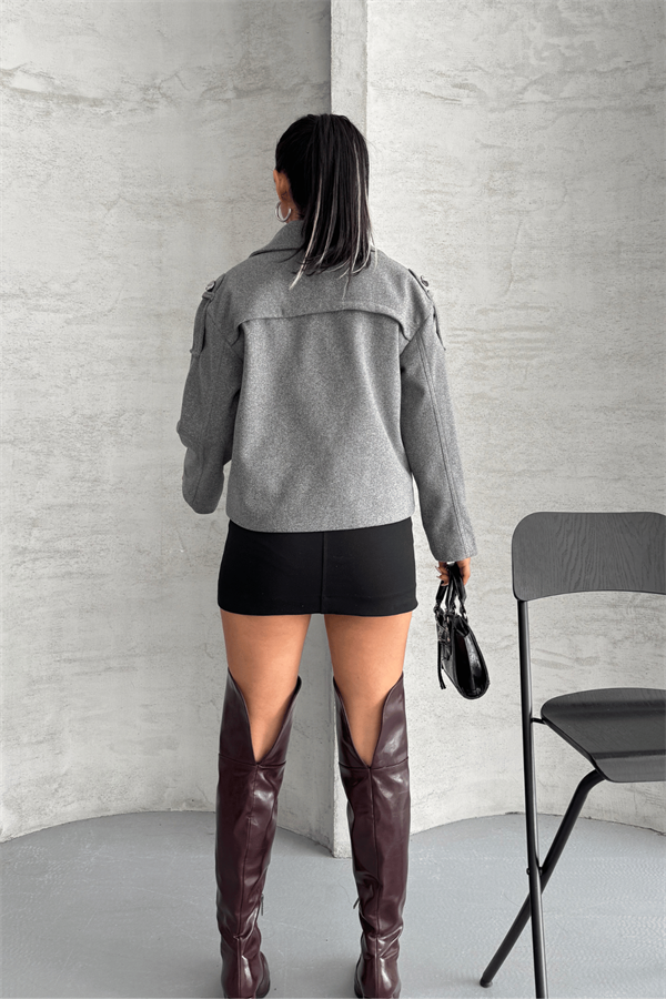 Kaşe Kumaş Bomber Mont - GRİ