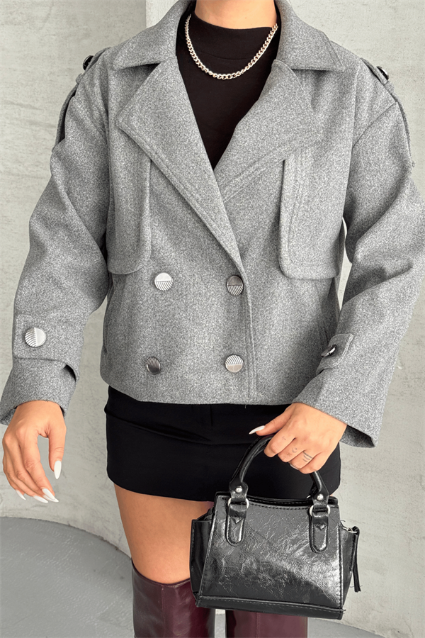 Kaşe Kumaş Bomber Mont - GRİ