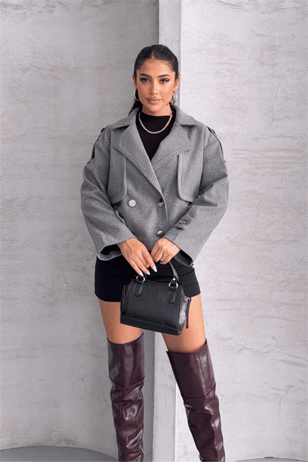 Kaşe Kumaş Bomber Mont - GRİ