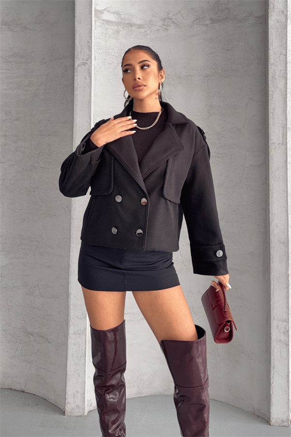 Kaşe Kumaş Bomber Mont - SİYAH