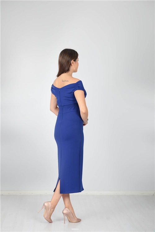 فستان قلم برقبة قارب - ساكس بلو