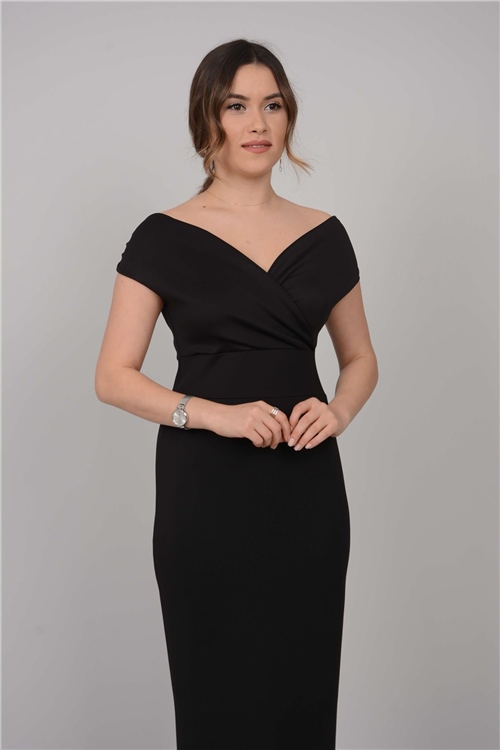 فستان قلم برقبة قارب - الأسود