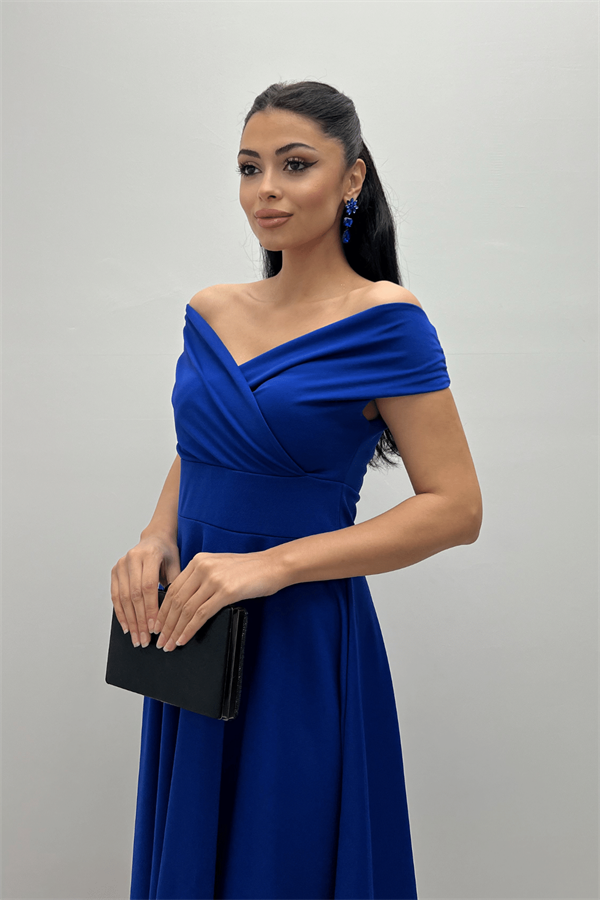 Kayık Yaka Midi Elbise - Sax