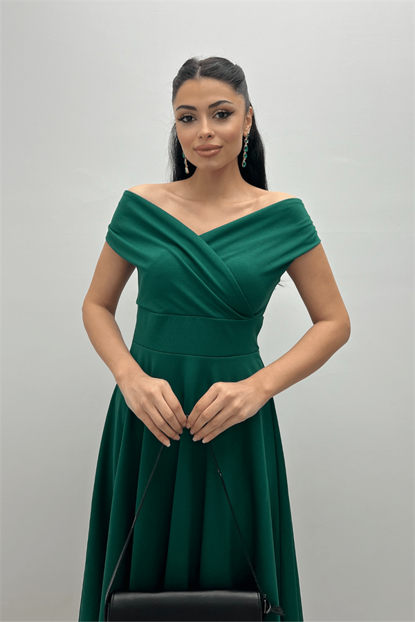 فستان ميدي بياقة  قارب - الزمرد الأخضر