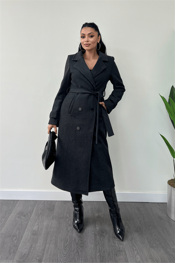 Kırçıllı Kaşe Kumaş Kaban - ANTRASİT