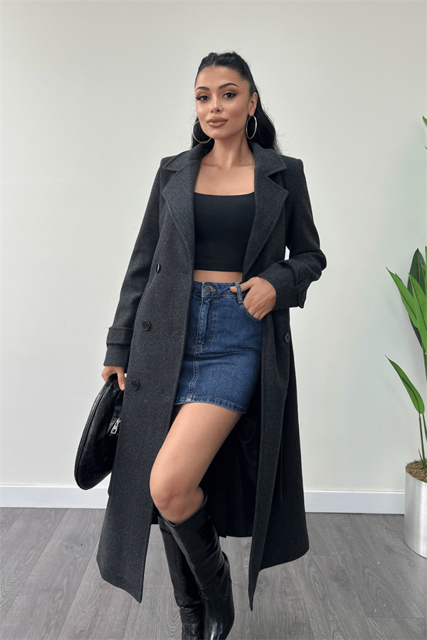 Kırçıllı Kaşe Kumaş Kaban - ANTRASİT