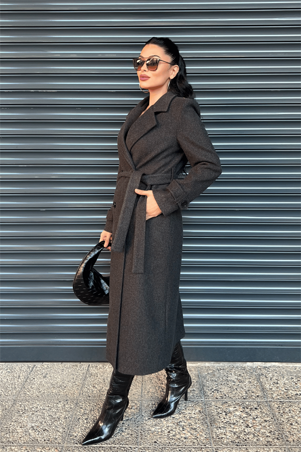 Kırçıllı Kaşe Kumaş Kaban - ANTRASİT