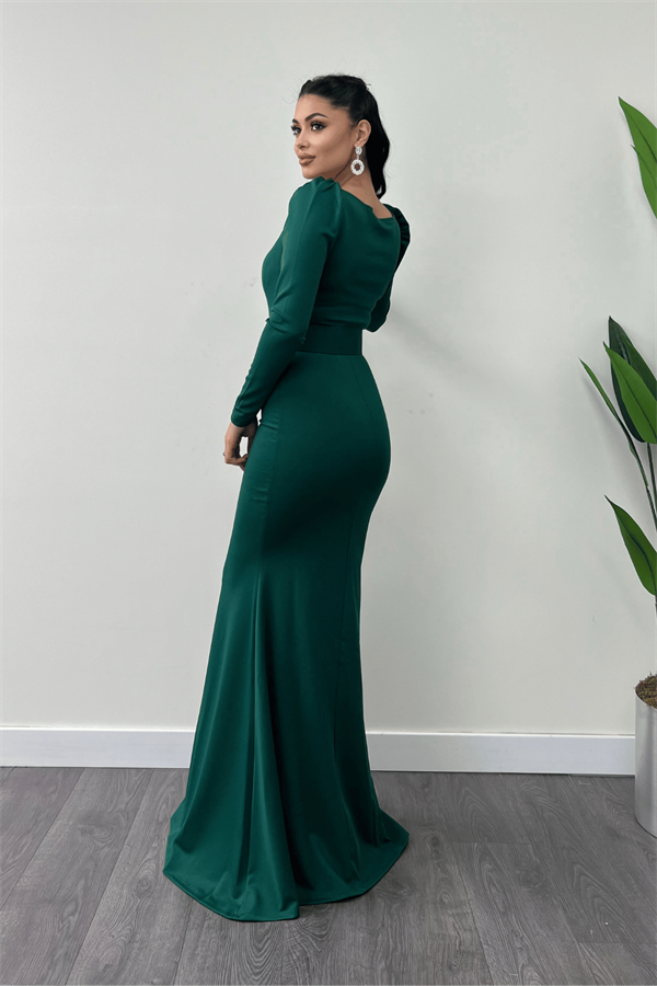 فستان سمك بحزام من قماش الكريب - الزمرد أخضر