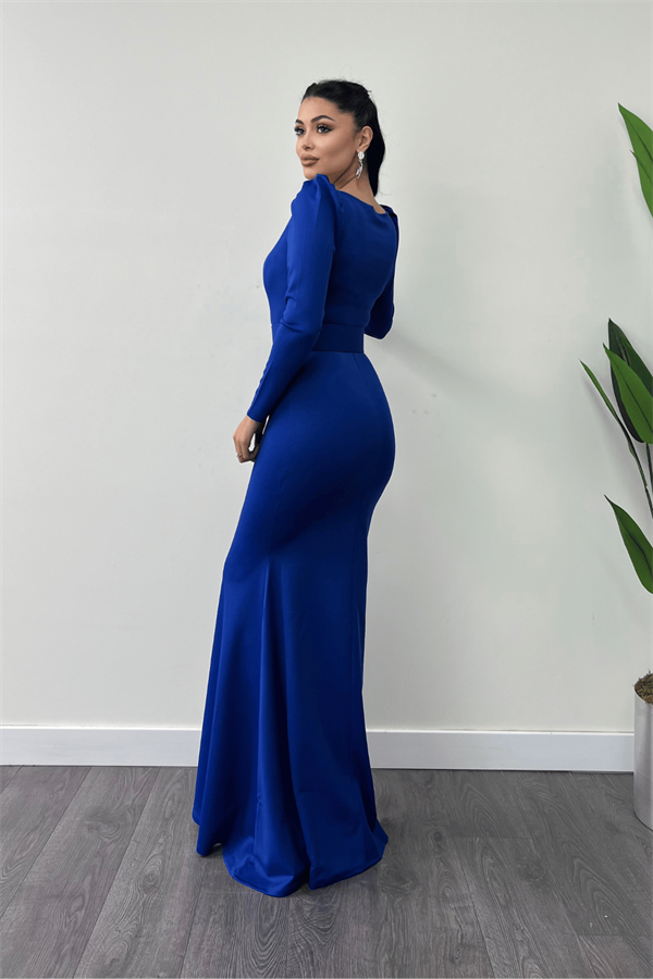 فستان سمك بحزام من قماش الكريب - ساكس بلو