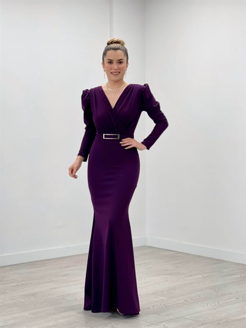 فستان سمكي ذو الياقة المزدوجة من قماش الكريب