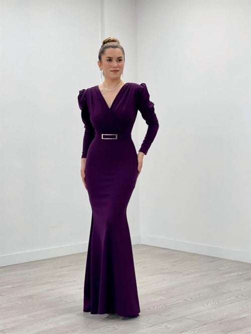 فستان سمكي ذو الياقة المزدوجة من قماش الكريب