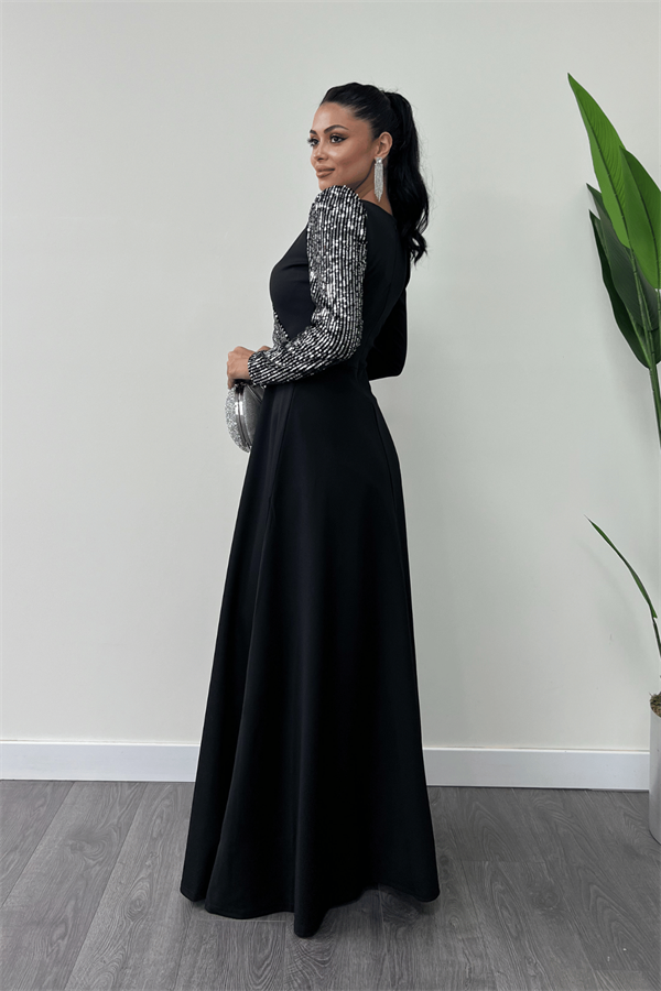 فستان من قماش الكريب مزين بالترتر - فضة