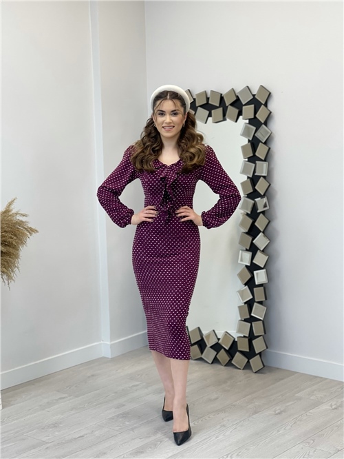 فستان قلم منقوش من قماش الكريب - لون البرقوق