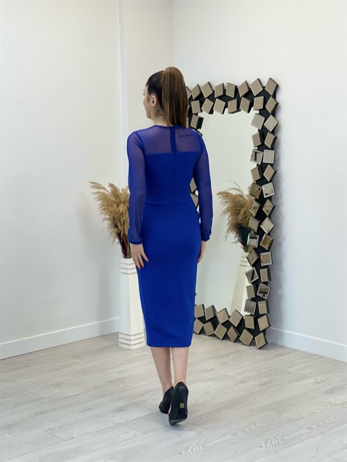 فستان قلم من قماش الكريب من التول - ساكس بلو