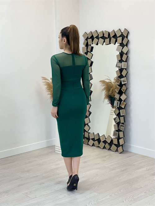 فستان قلم من قماش الكريب من التول - الزمرد أخضر