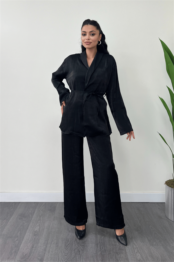 Krep Saten Kumaş Ceket Takım - SİYAH