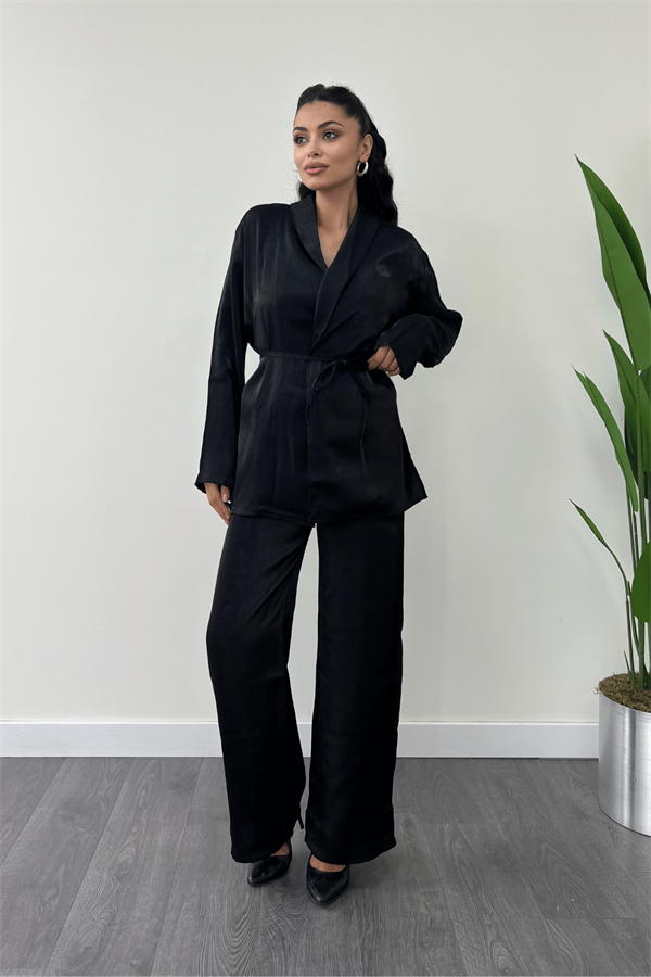 Krep Saten Kumaş Ceket Takım - SİYAH