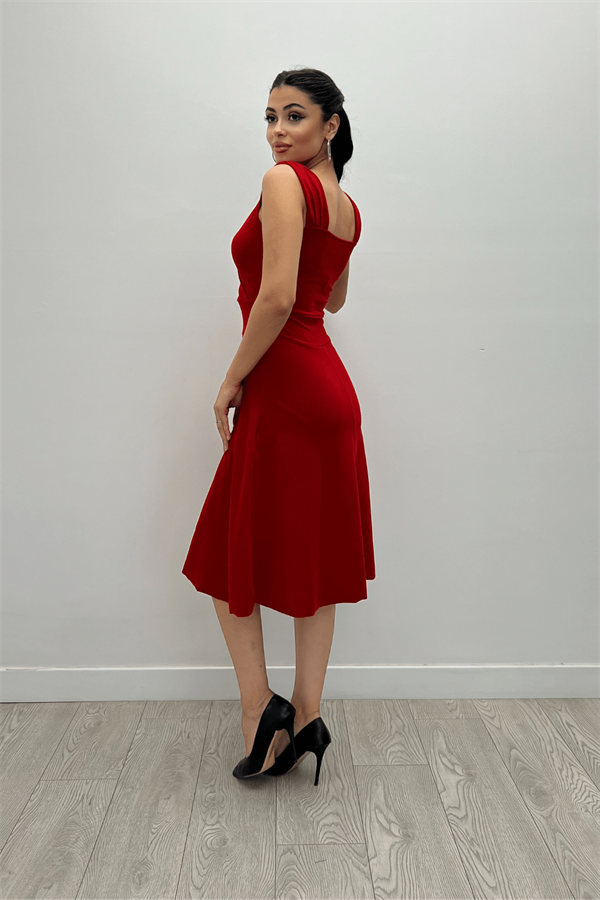 Double- Breasted Collar Strap Dress  - Red