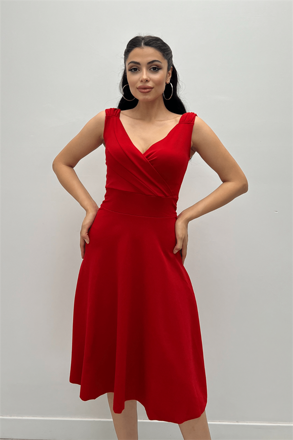 Double- Breasted Collar Strap Dress  - Red