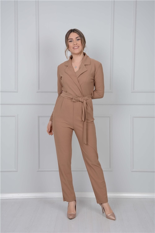 Double-Breasted Jumpsuit   - Brown