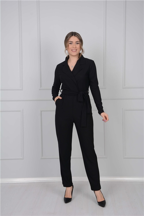 Double-Breasted Jumpsuit   - Black