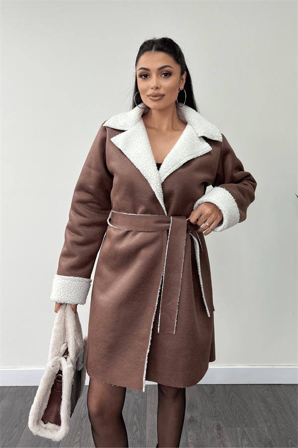 Kürklü Deri Kaban - KAHVERENGİ