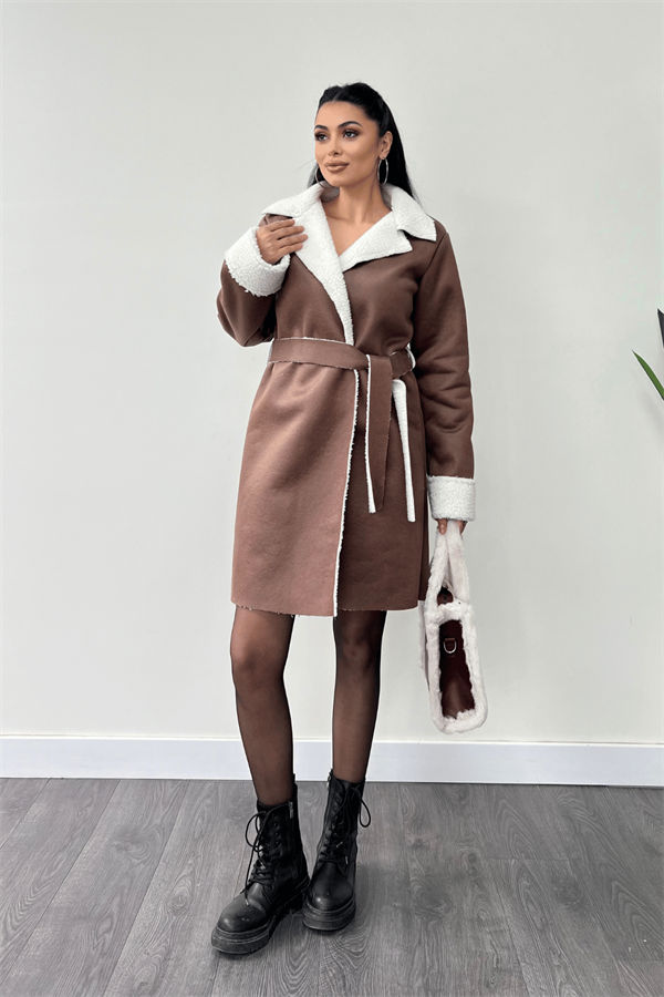 Kürklü Deri Kaban - KAHVERENGİ