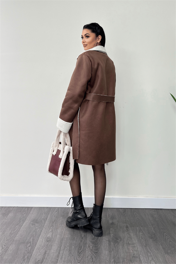 Kürklü Deri Kaban - KAHVERENGİ