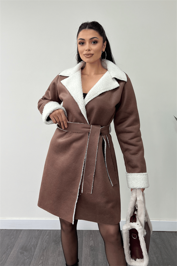 Kürklü Deri Kaban - KAHVERENGİ