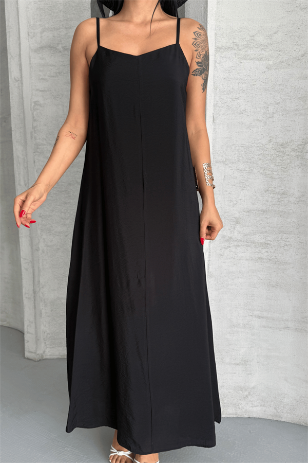 Lilyum Kumaş Elbise - SİYAH