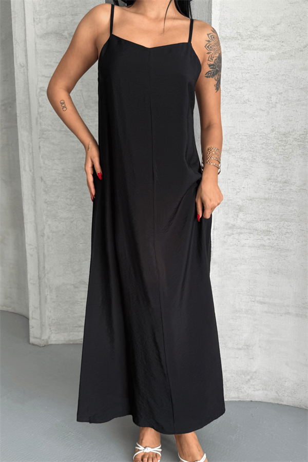 Lilyum Kumaş Elbise - SİYAH