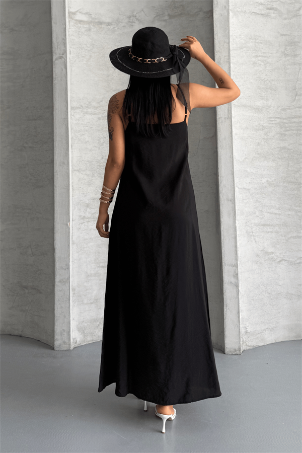 Lilyum Kumaş Elbise - SİYAH